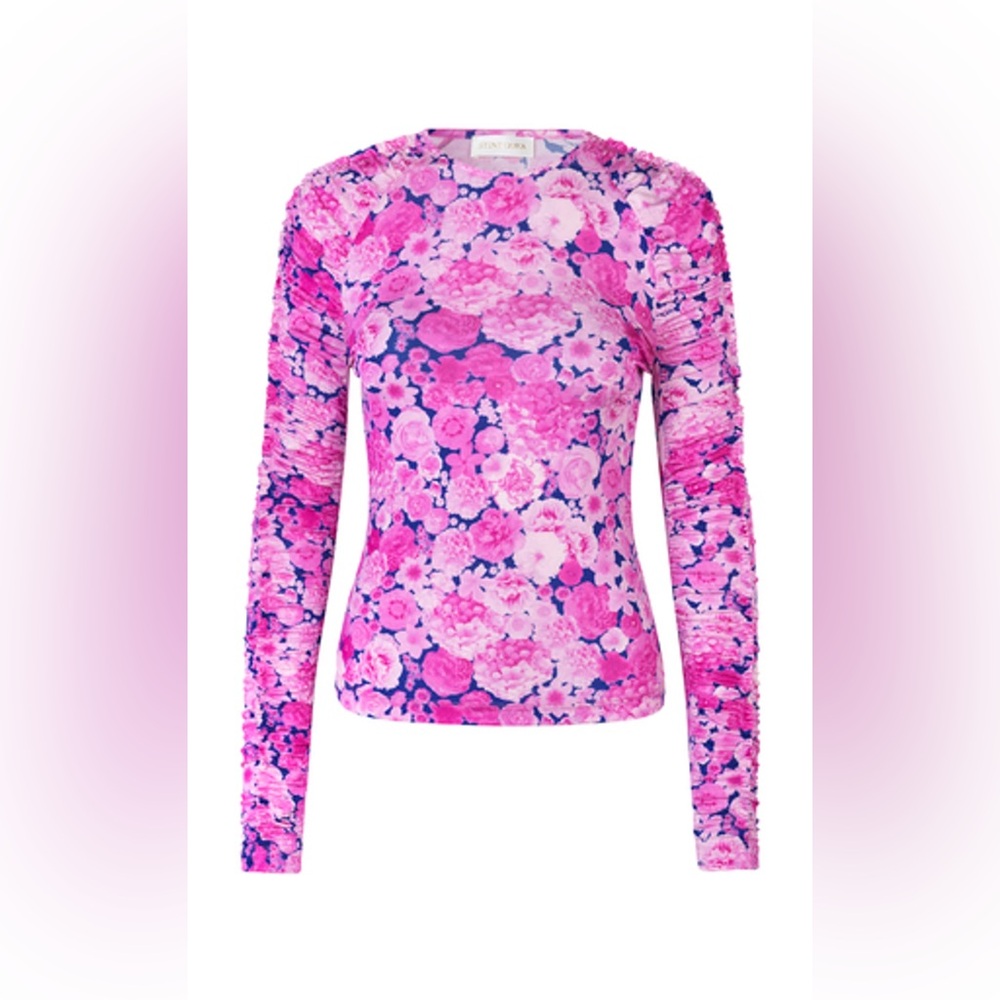 STINE GOYA Carlin 771 Rayon Jersey Floral Ruched‎ Long Sleeve Top Size Large